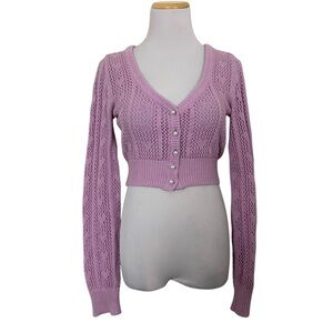 Lovers And Friends Maisie Hearts Cardigan Sweater Womens M Purple Pink Coquette
